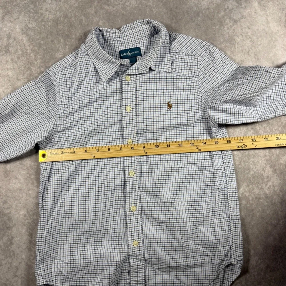 Ralph Lauren Boys Blue White Check Long Sleeve Button Down Shirt 10-12 Preppy